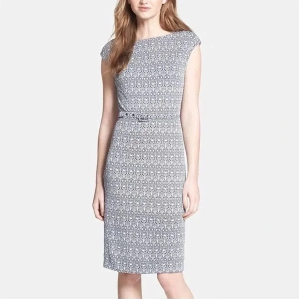 Tory Burch Jamie Jersey Knit Cap Sleeve in Navy Blue Combo Business Pencil Dress